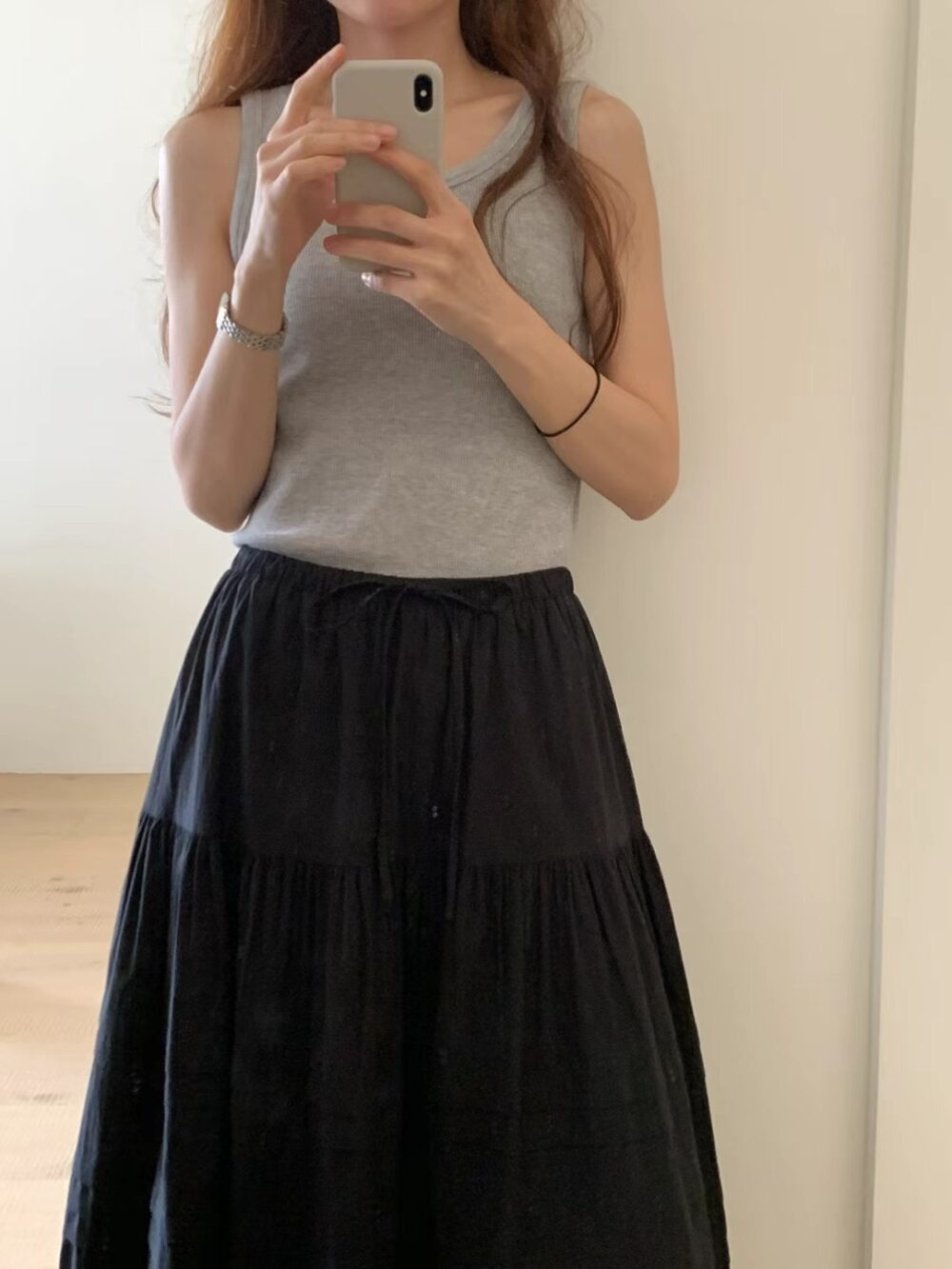 純棉鬆緊腰綁帶層次澎裙