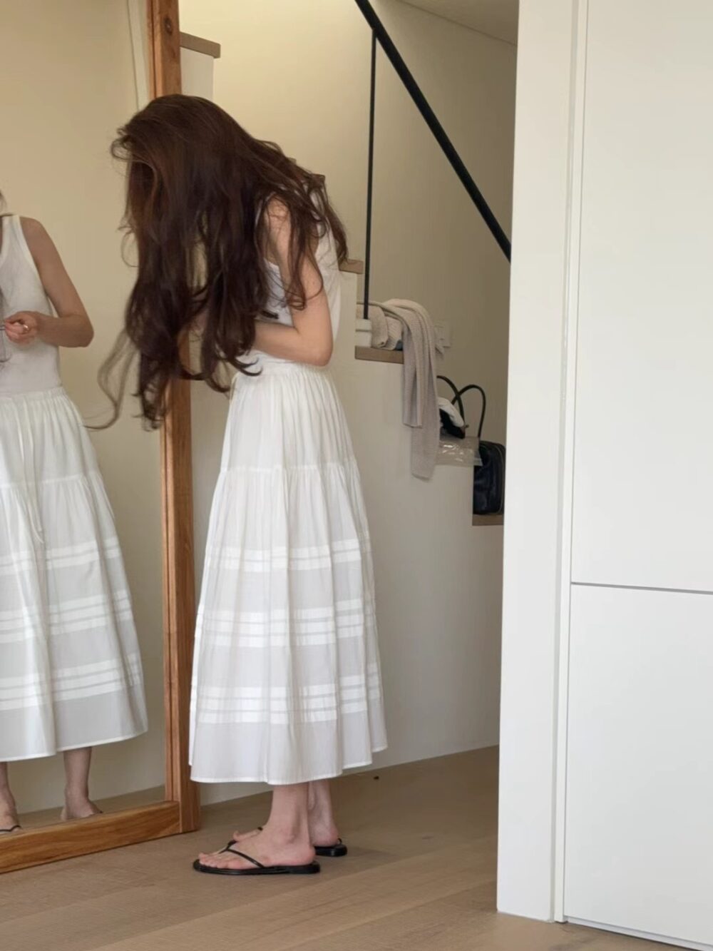 純棉鬆緊腰綁帶層次澎裙