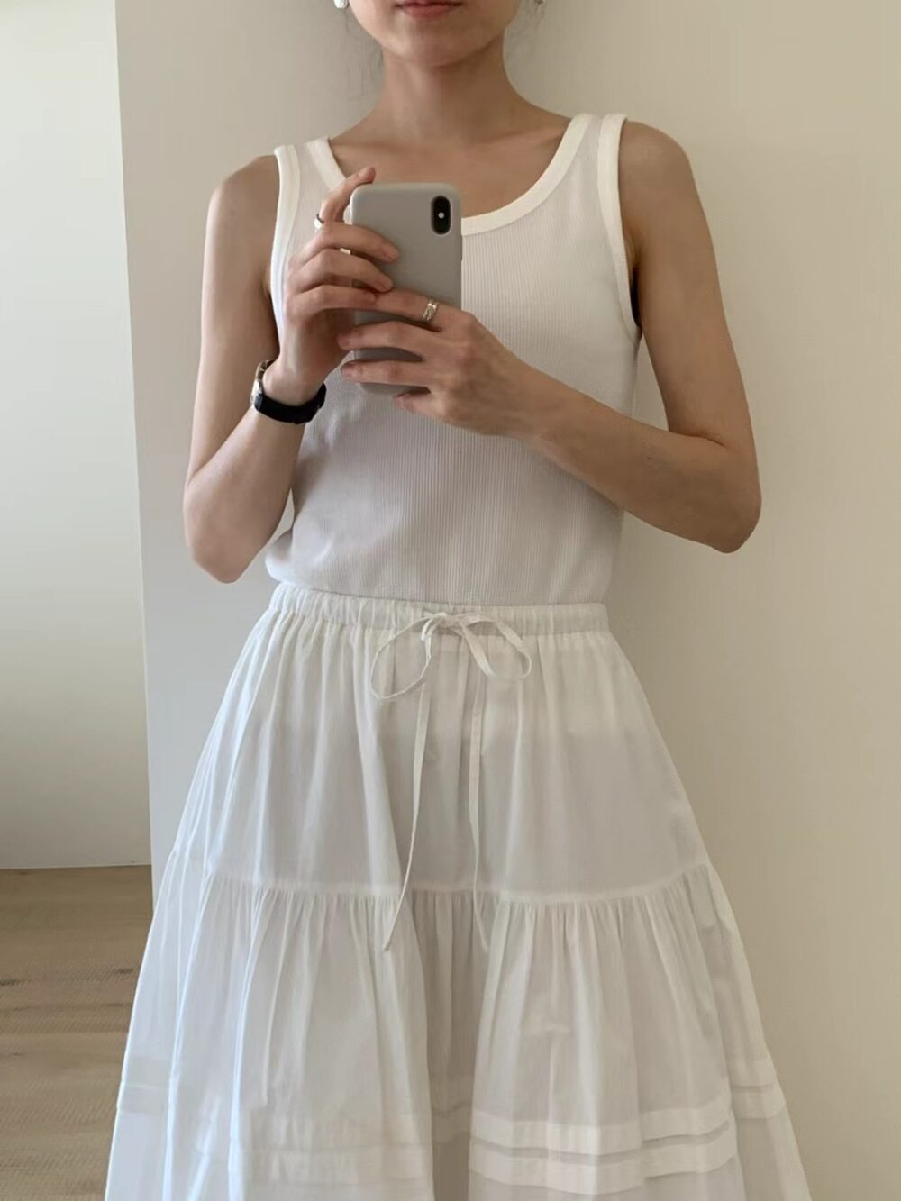 純棉鬆緊腰綁帶層次澎裙