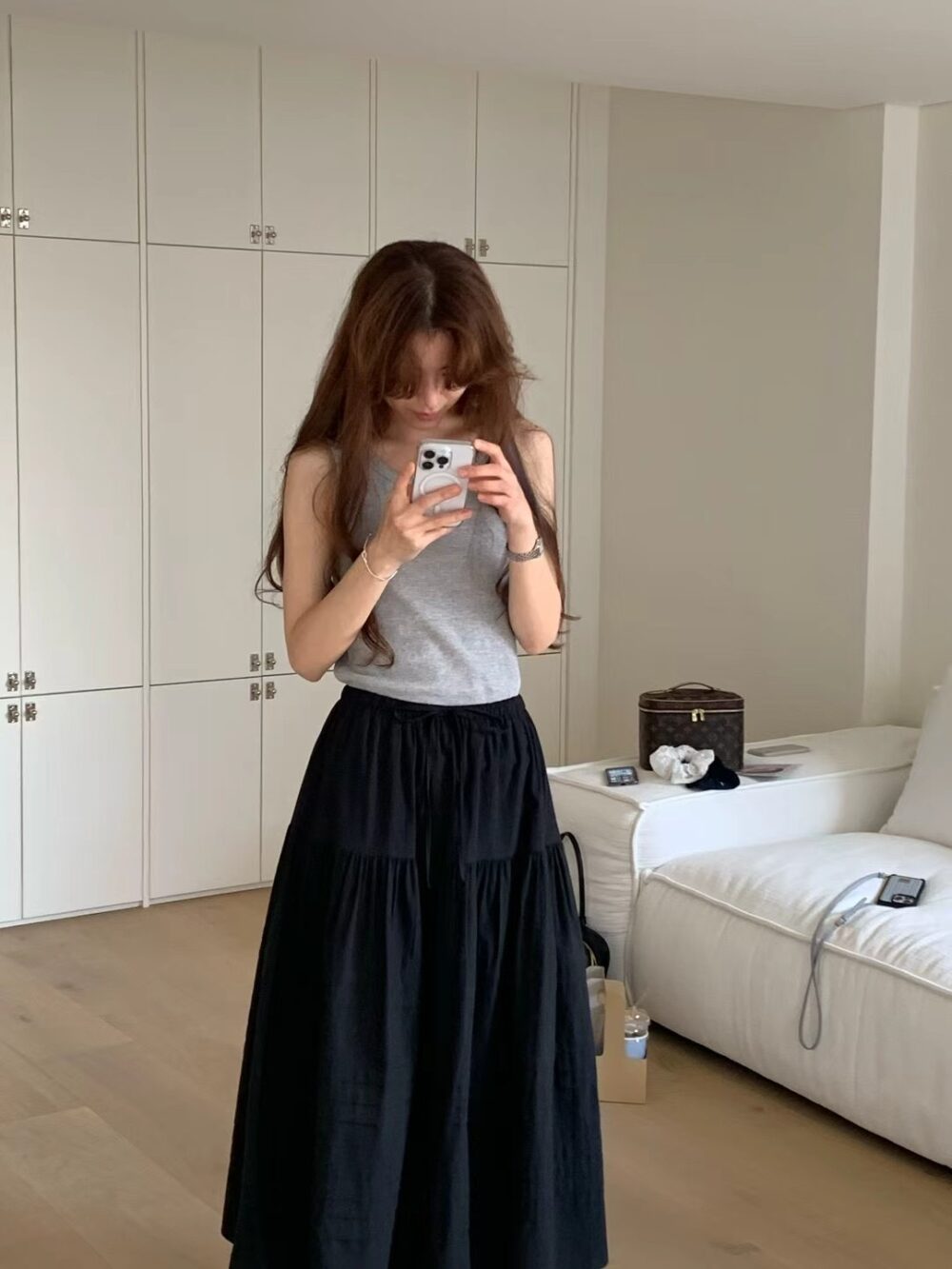 純棉鬆緊腰綁帶層次澎裙