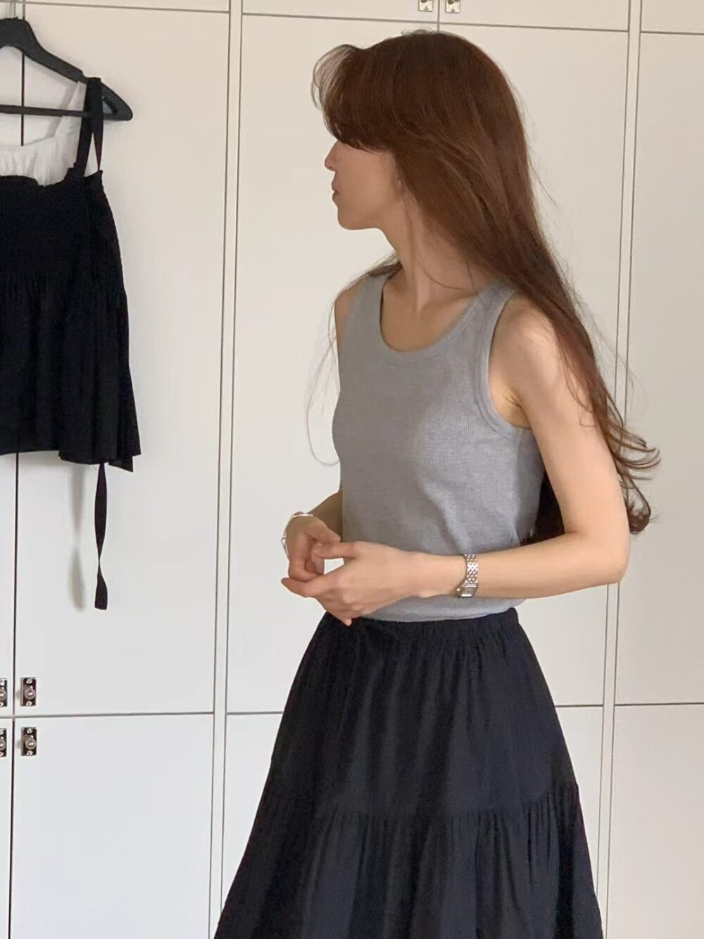 純棉鬆緊腰綁帶層次澎裙
