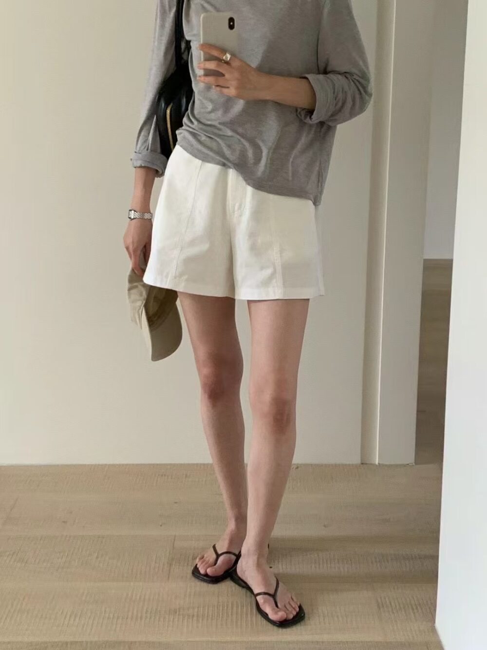 純棉後鬆緊壓線休閒短褲