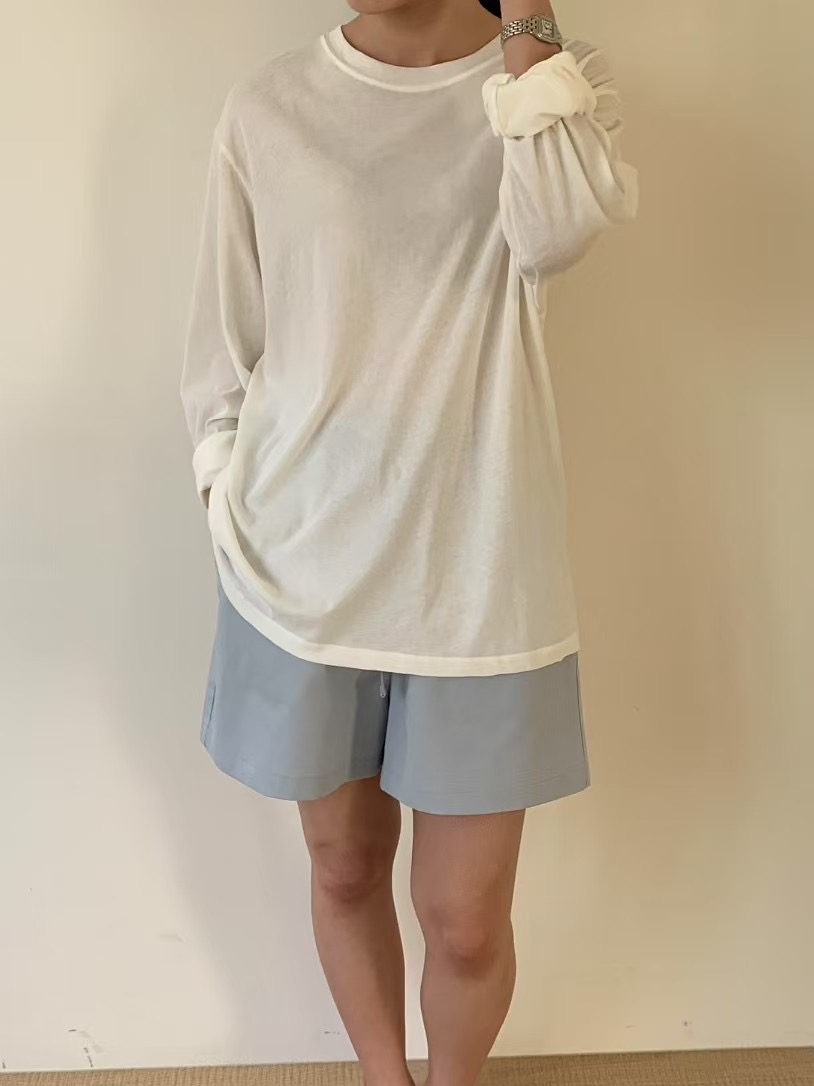 純棉鬆緊腰綁帶休閒短褲