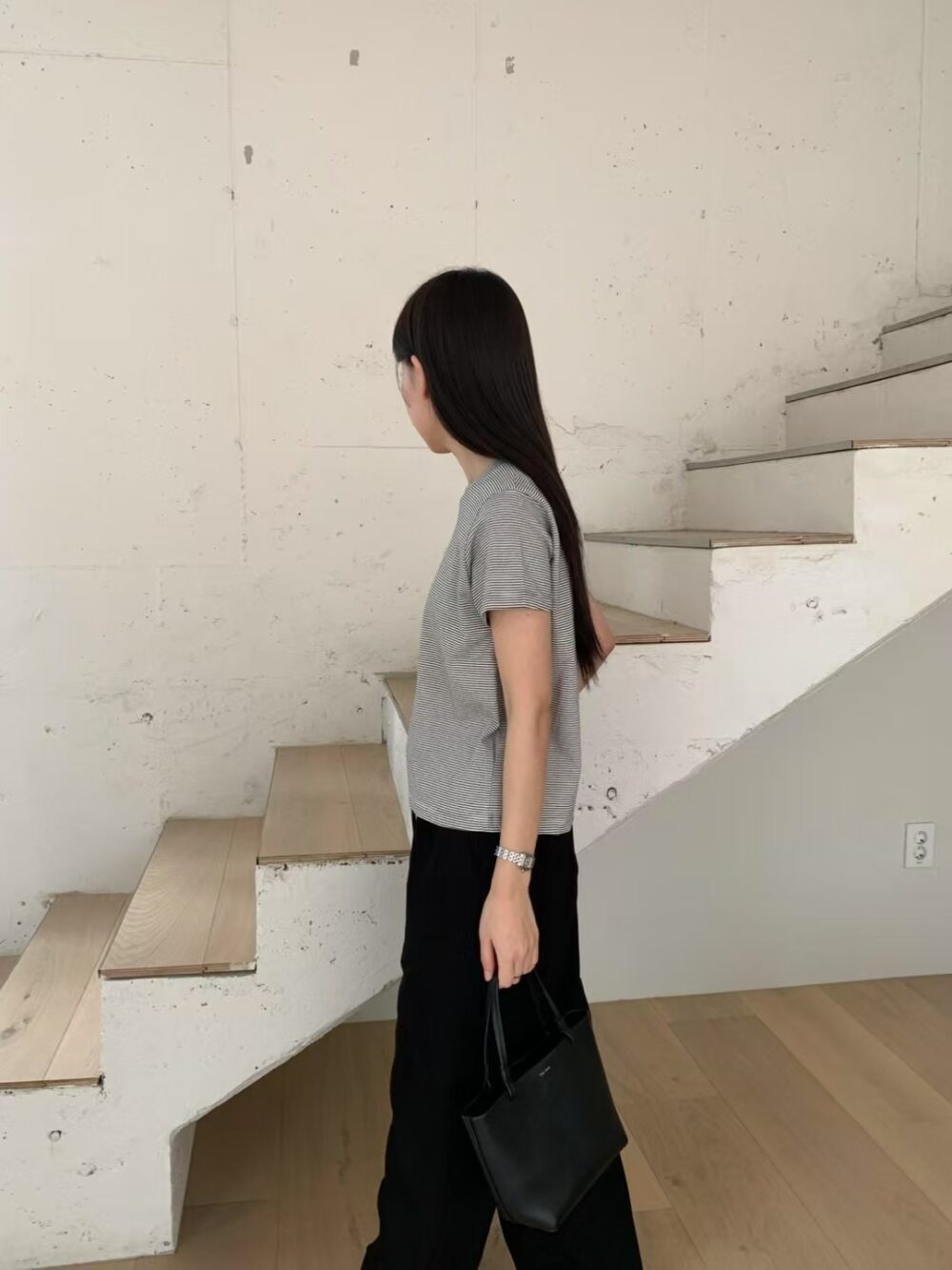 純棉條紋五分袖上衣