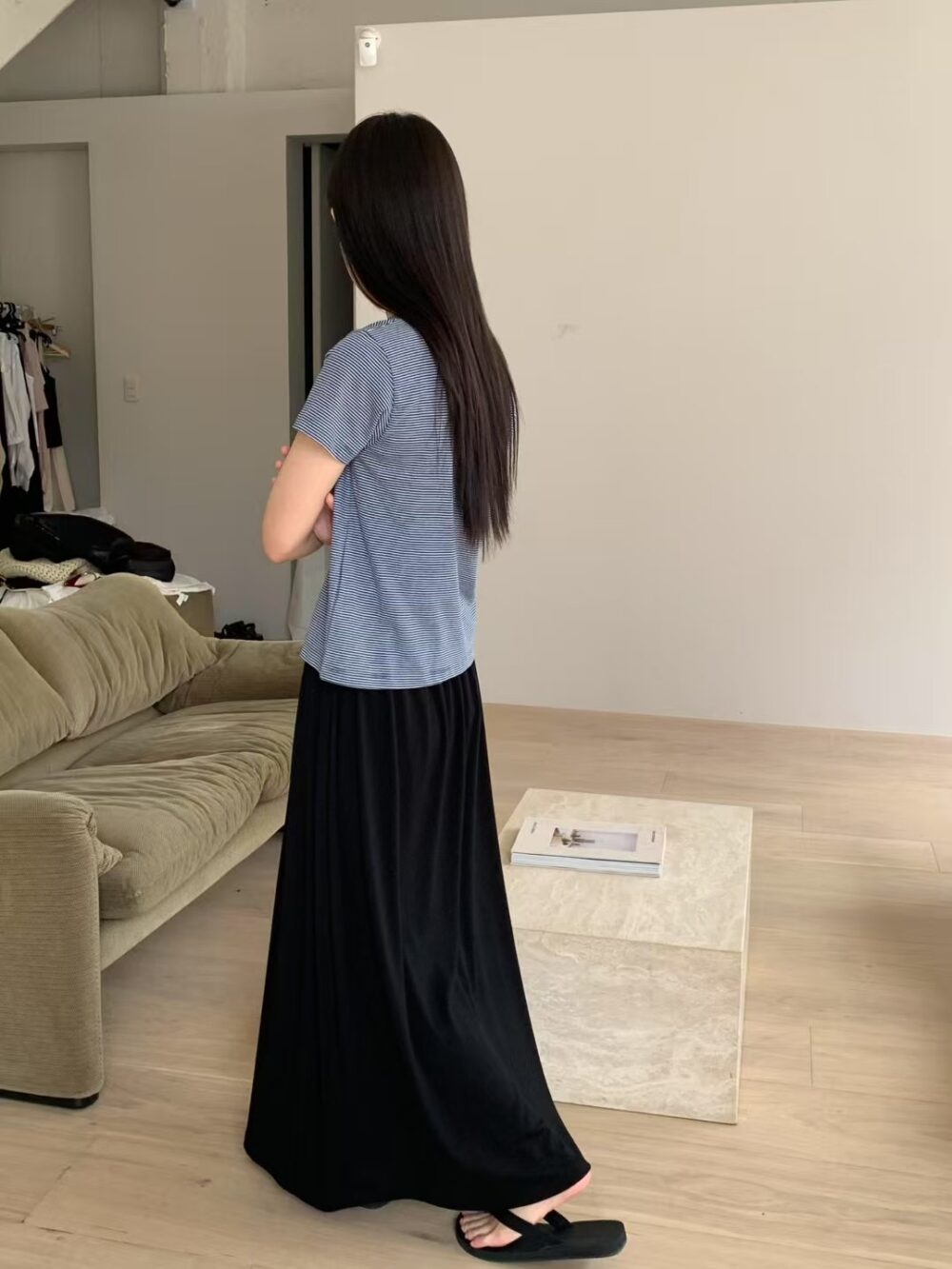 純棉條紋五分袖上衣