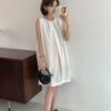 日本進口棉簡約抓褶無袖洋裝