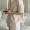 純棉後鬆緊壓線休閒短褲