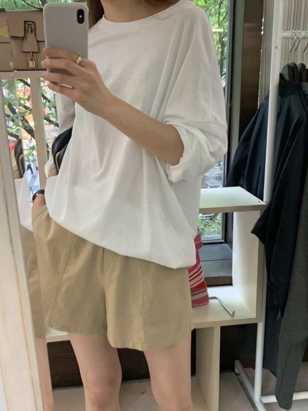 純棉後鬆緊壓線休閒短褲