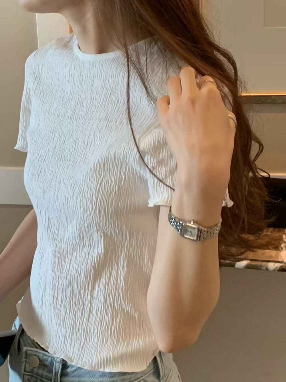 紋理感木耳邊素色上衣