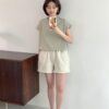 涼爽匹馬棉法式袖上衣