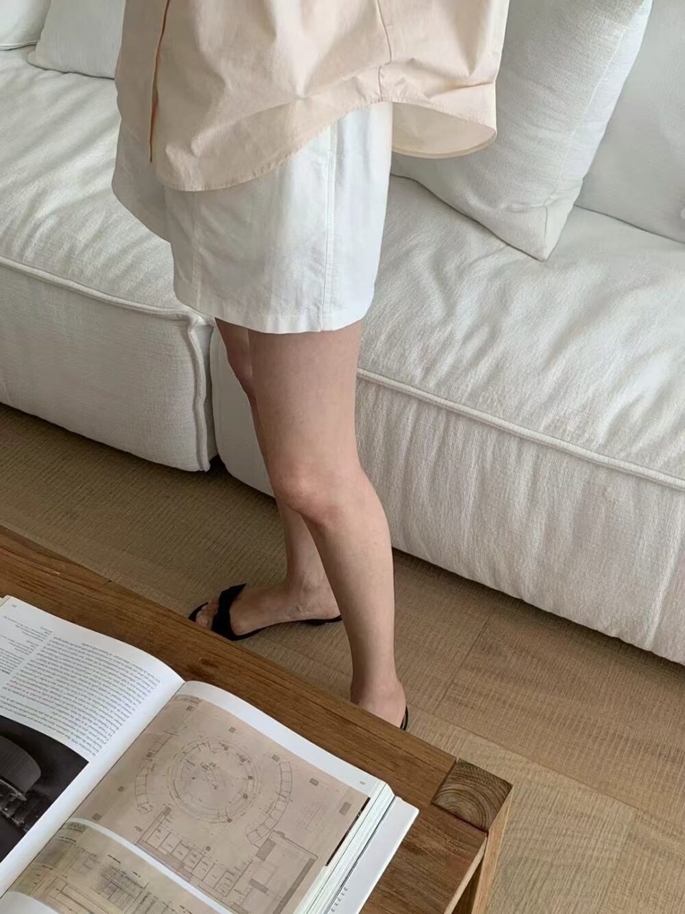純棉後鬆緊壓線休閒短褲