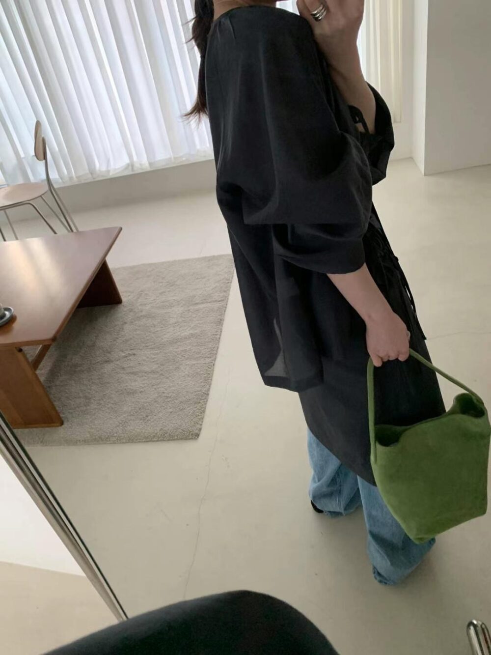 微日系天絲綁帶澎袖罩衫